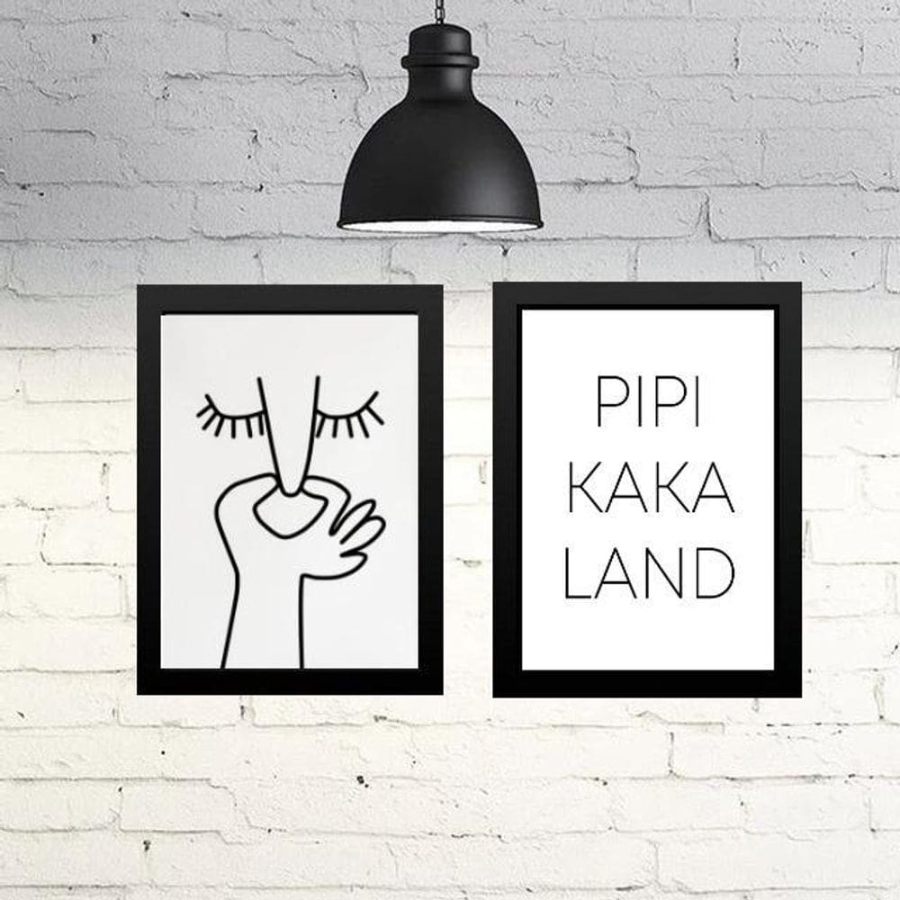 Kit 2 Quadros Divertidos Banheiro Minimalista 45X34Cm Vidro