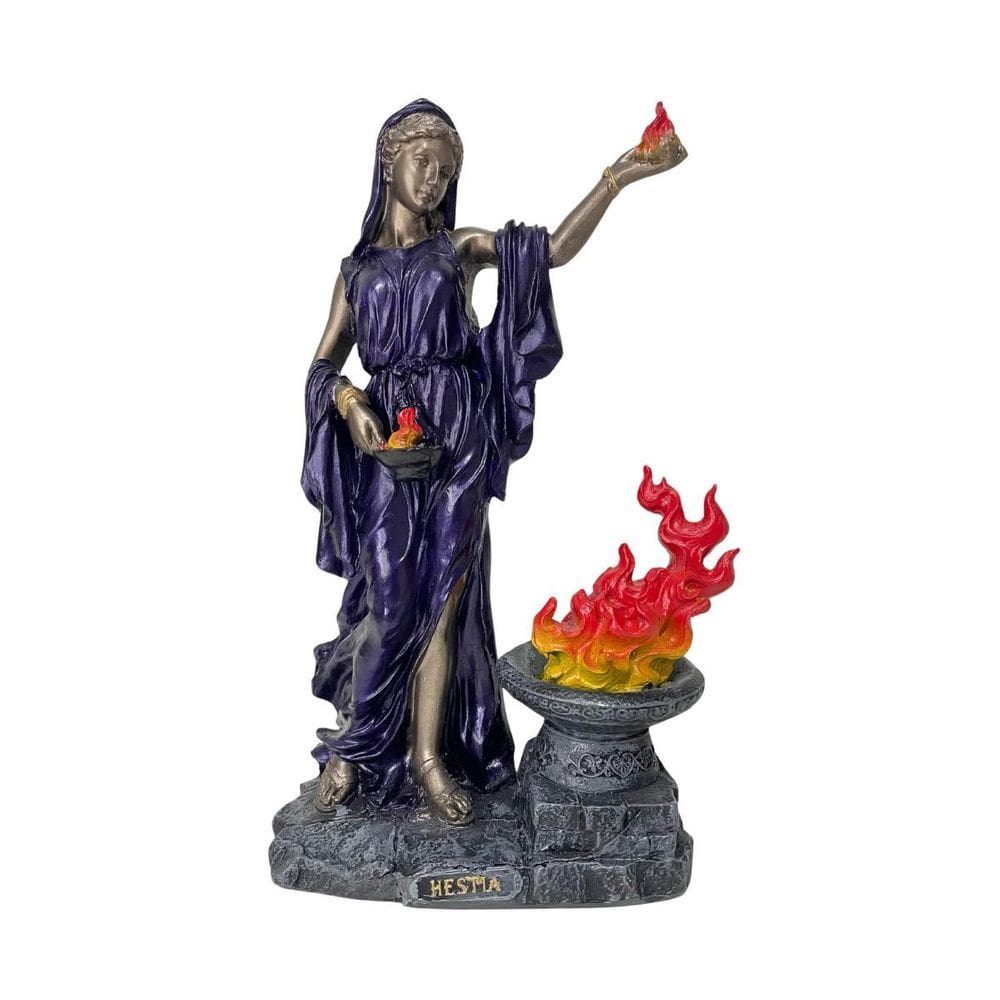 Escultura Deusa Héstia 27Cm Resina Roxa Dourado Envelhecido