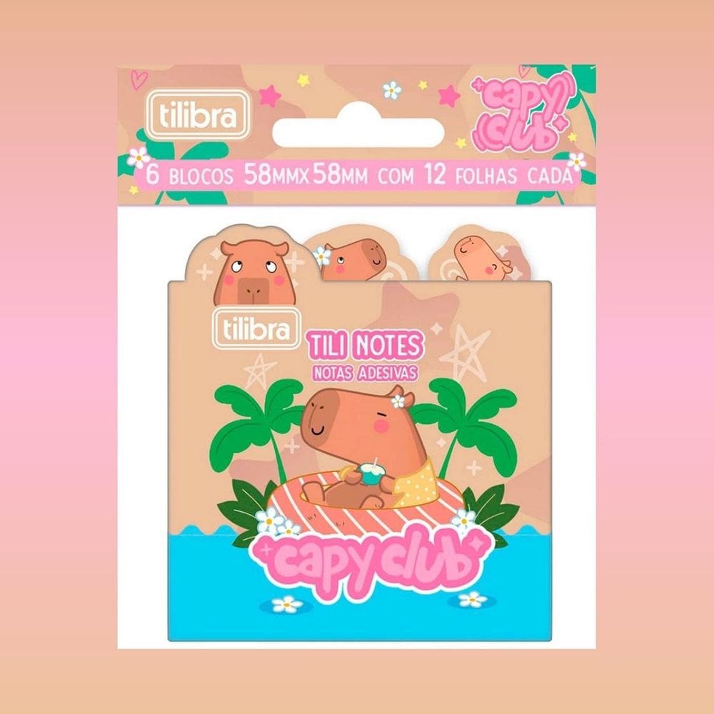 Bloco Tili Notes Capivara Fofa Capyclub Notas Adesivas 6 Blocos C/ 12 Folhas Anotações - Tilibra