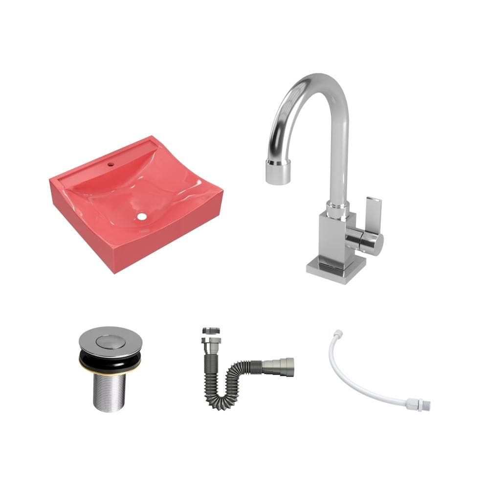 Kit Cuba Q440 C/Torneira Luxo 1195 Metal + Válvula Click 1``B (2,6cm) + Sifão Cromado + Flexível
