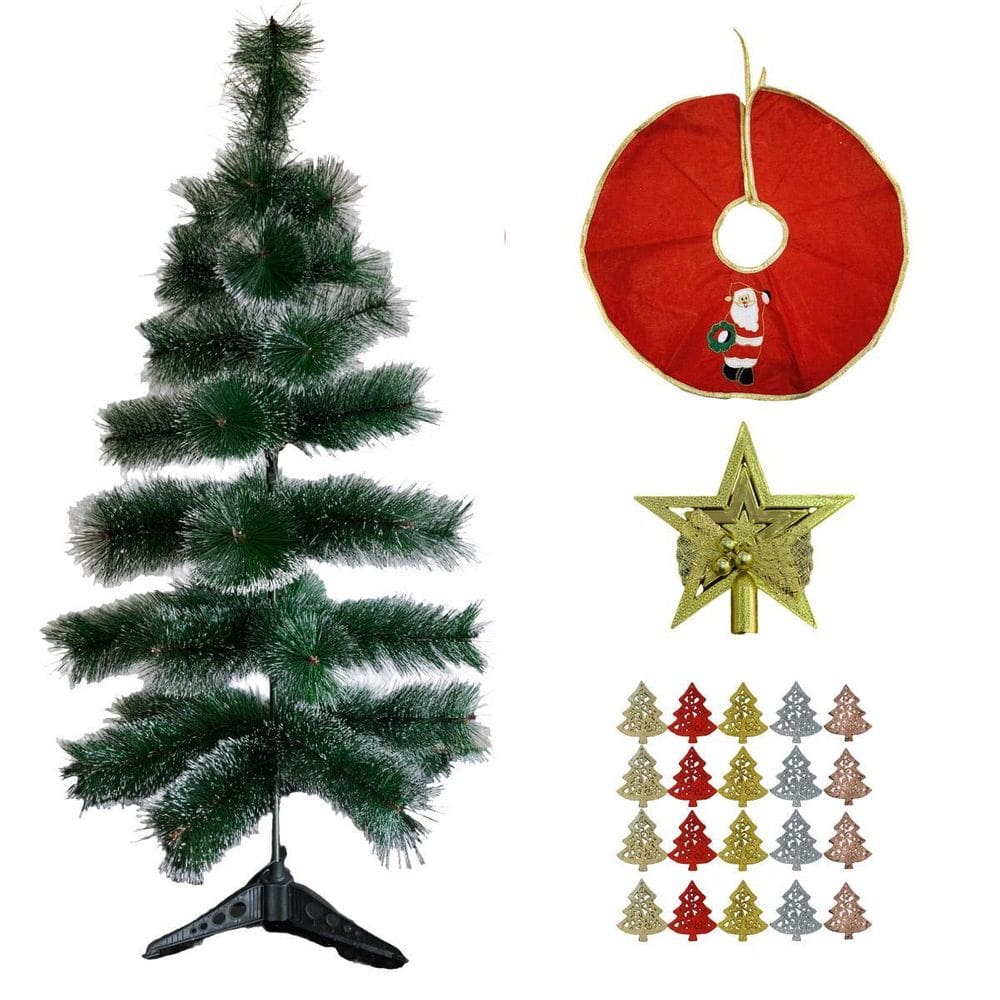 Kit Natal Árvore Nevada 90Cm Tapete Base Estrela Ponteira E