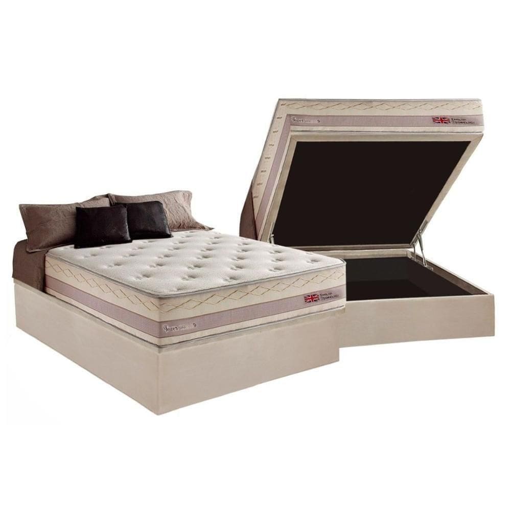 Cama Box Baú Casal: Colchão Molas Herval Maxspring Tower + Base Crc Suede Bege(138X188)