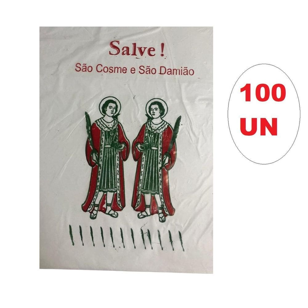 Kit 100 Saquinhos De Plástico Festa Cosme E Damião 16X24