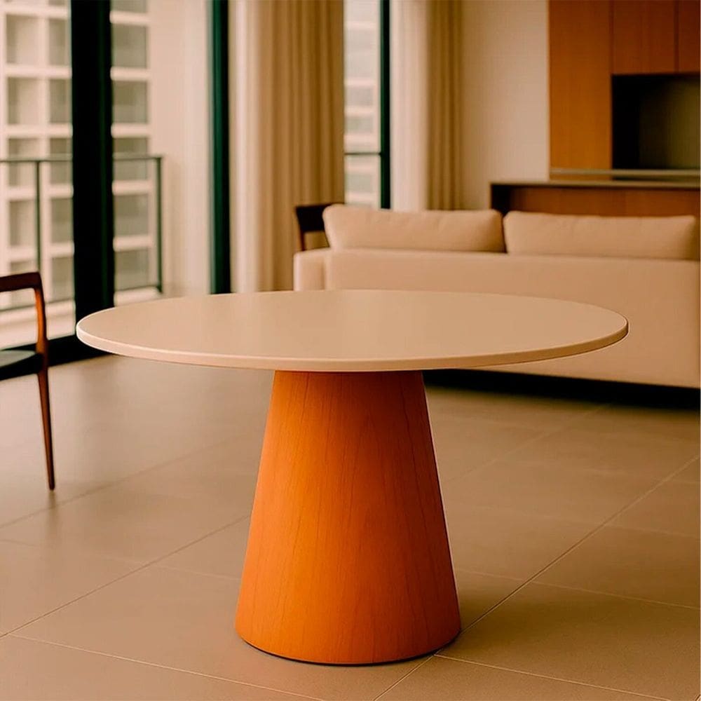 Mesa de Jantar Tampo em Mdf com Vidro e Base em Madeira 135cm Araçá Mel