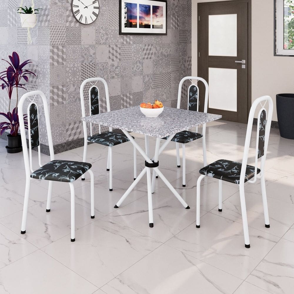 Conjunto para Sala de Jantar com 4 Cadeiras Lívia Preto / Branco