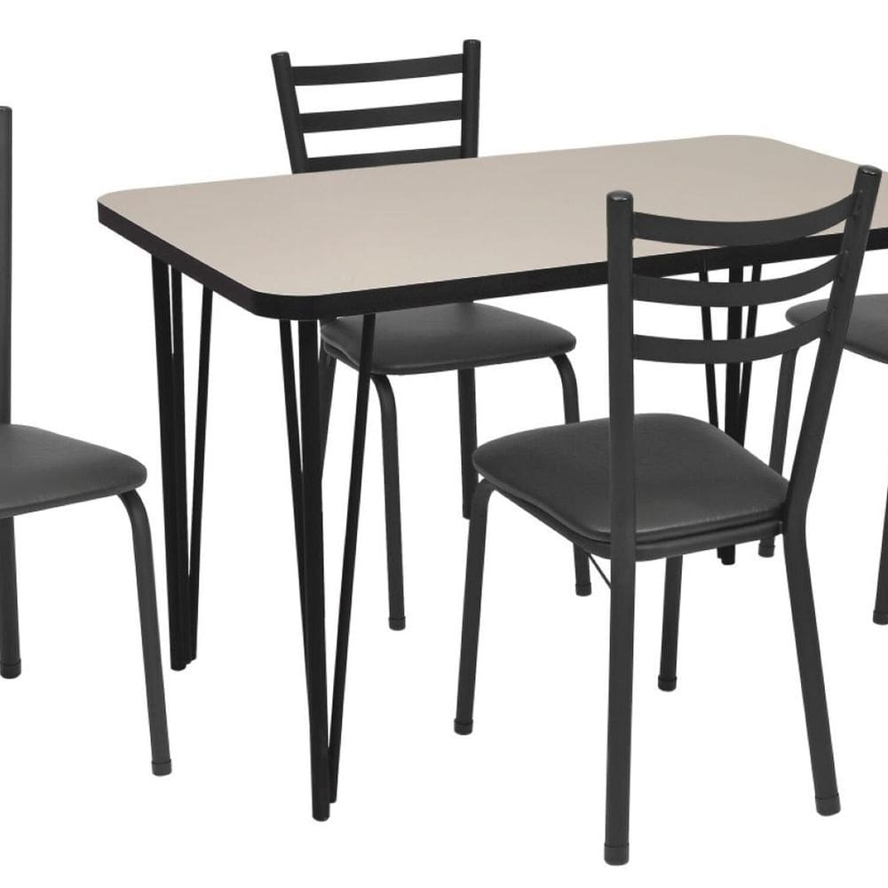 Conjunto Sala de Jantar Mesa com 4 Cadeiras Antonia Preto/Nude