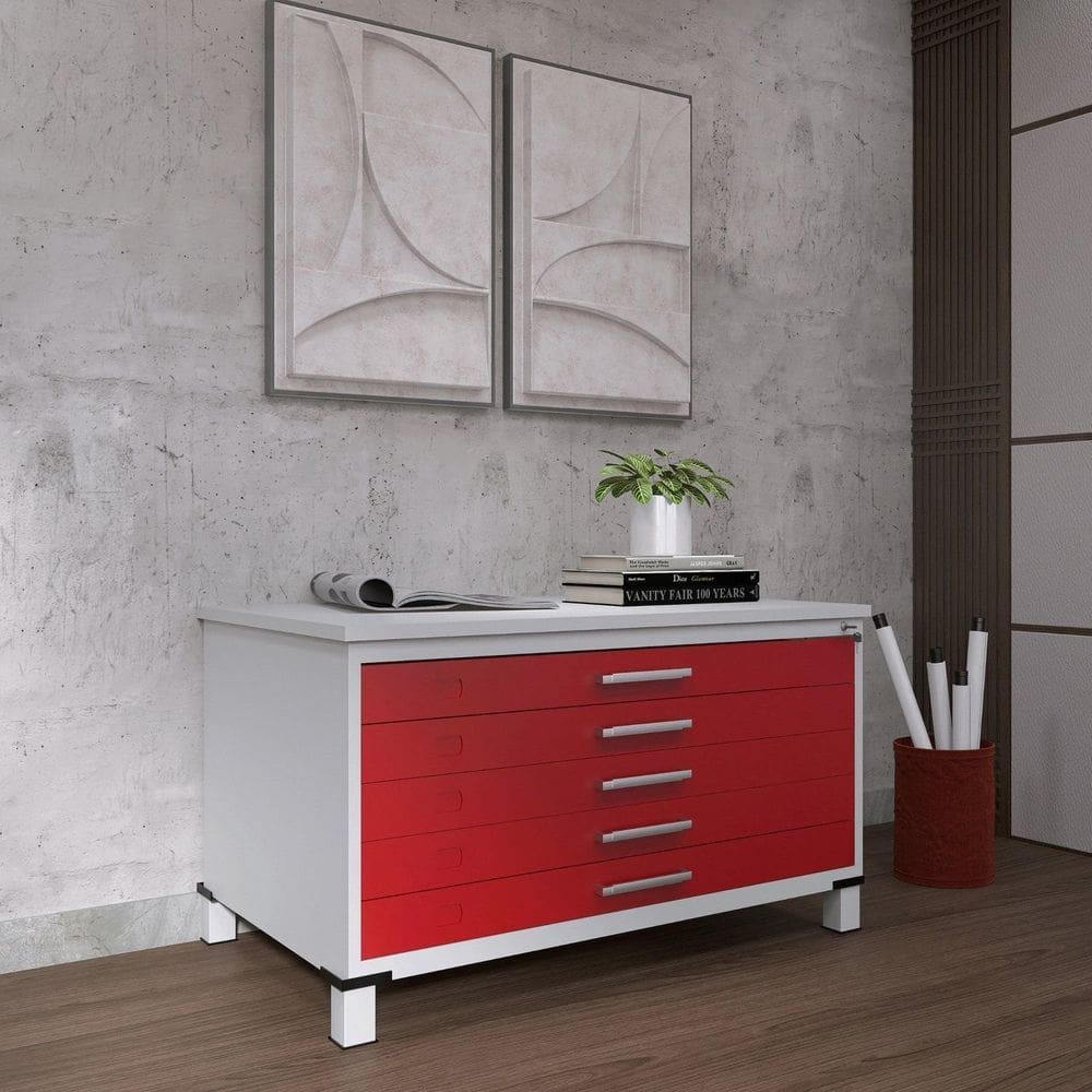 Mapoteca Mont 5 Gavetas 71,3cm X 120,4cm Aço Cinza/Vermelho