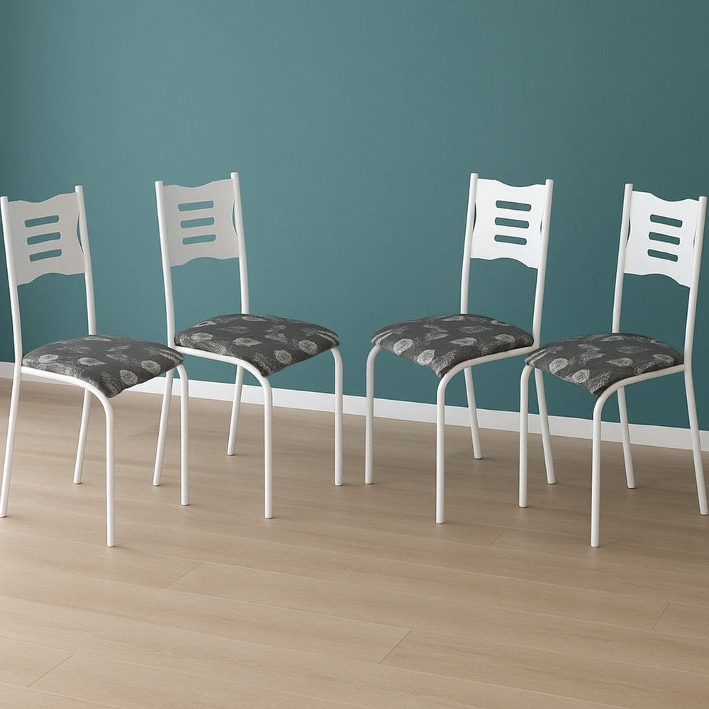 Kit 4 Cadeiras para Cozinha e Sala de Jantar 542.slp Branco/Preto Floral