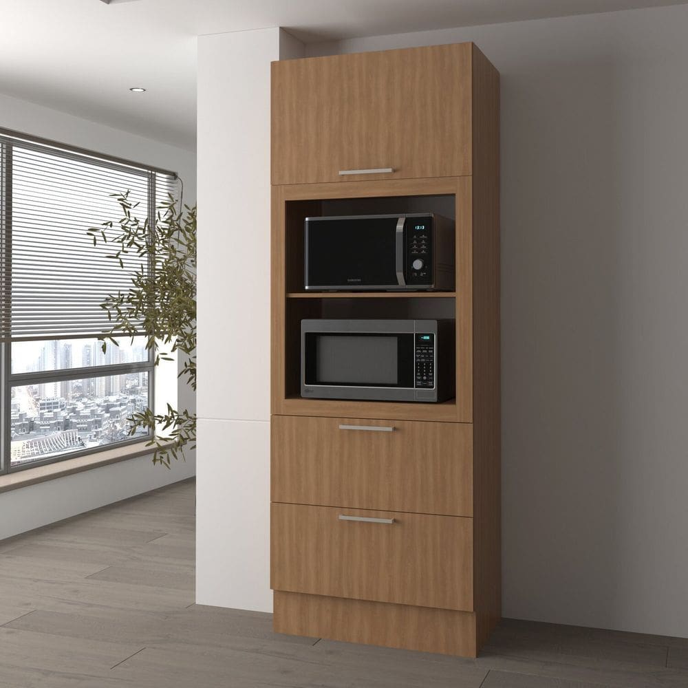 Torre Quente 80cm para Forno e Micro-ondas com 1 Porta Basculante 2 Gavetas e Rodapé Cz Amendoa