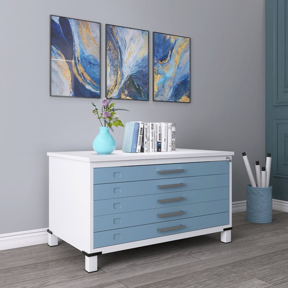 Mapoteca Mont 5 Gavetas 71,3cm X 120,4cm Aço Branco/Azul Dali