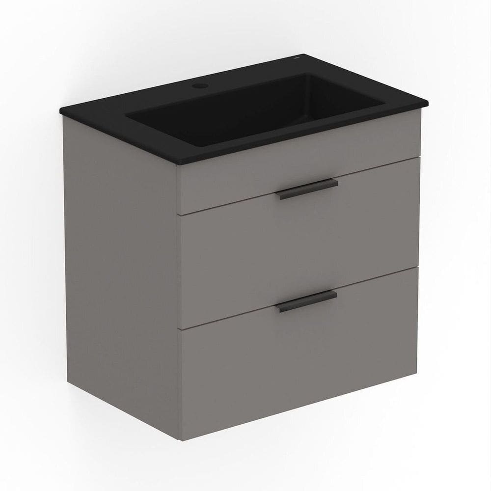Gabinete Integrado 2 Gavetas com Lavatório 65x62cm Cube Stone/Preto