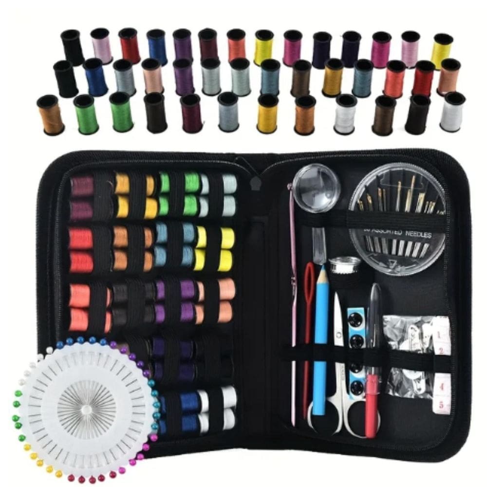 Kit Costura 128 Itens Agulhas Alfinete Fios Botao Descosedor