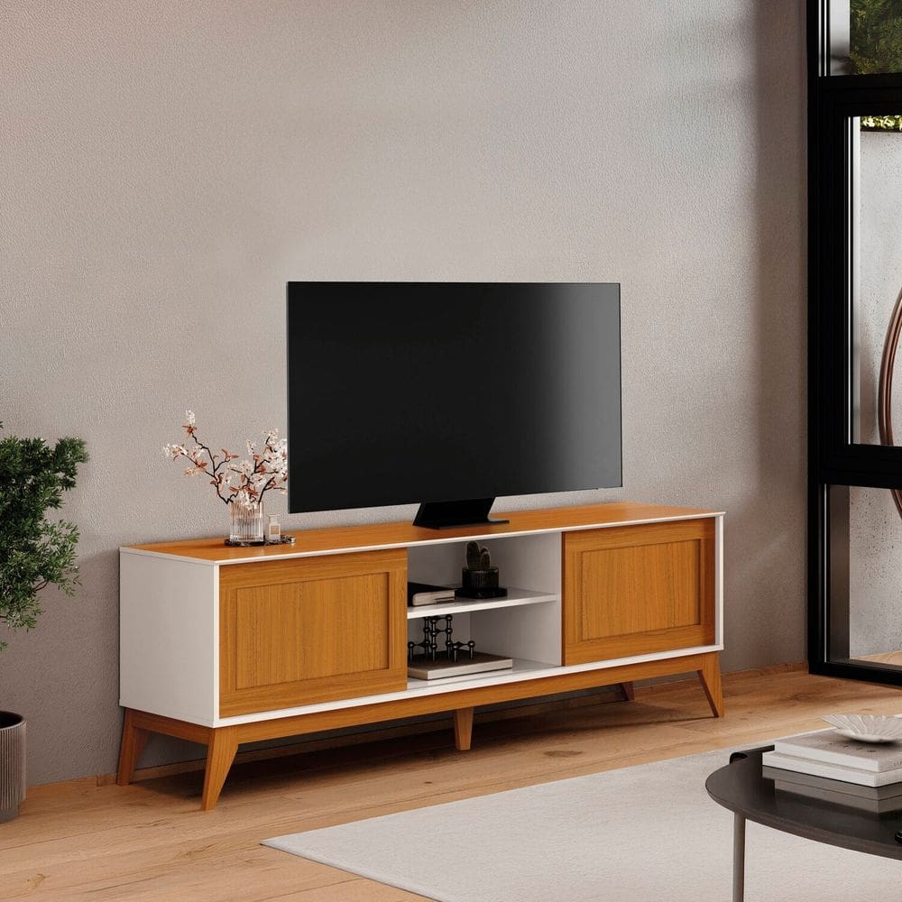 Rack para Tv 55 Polegadas com Porta Deslizante King Off White/ Cedro