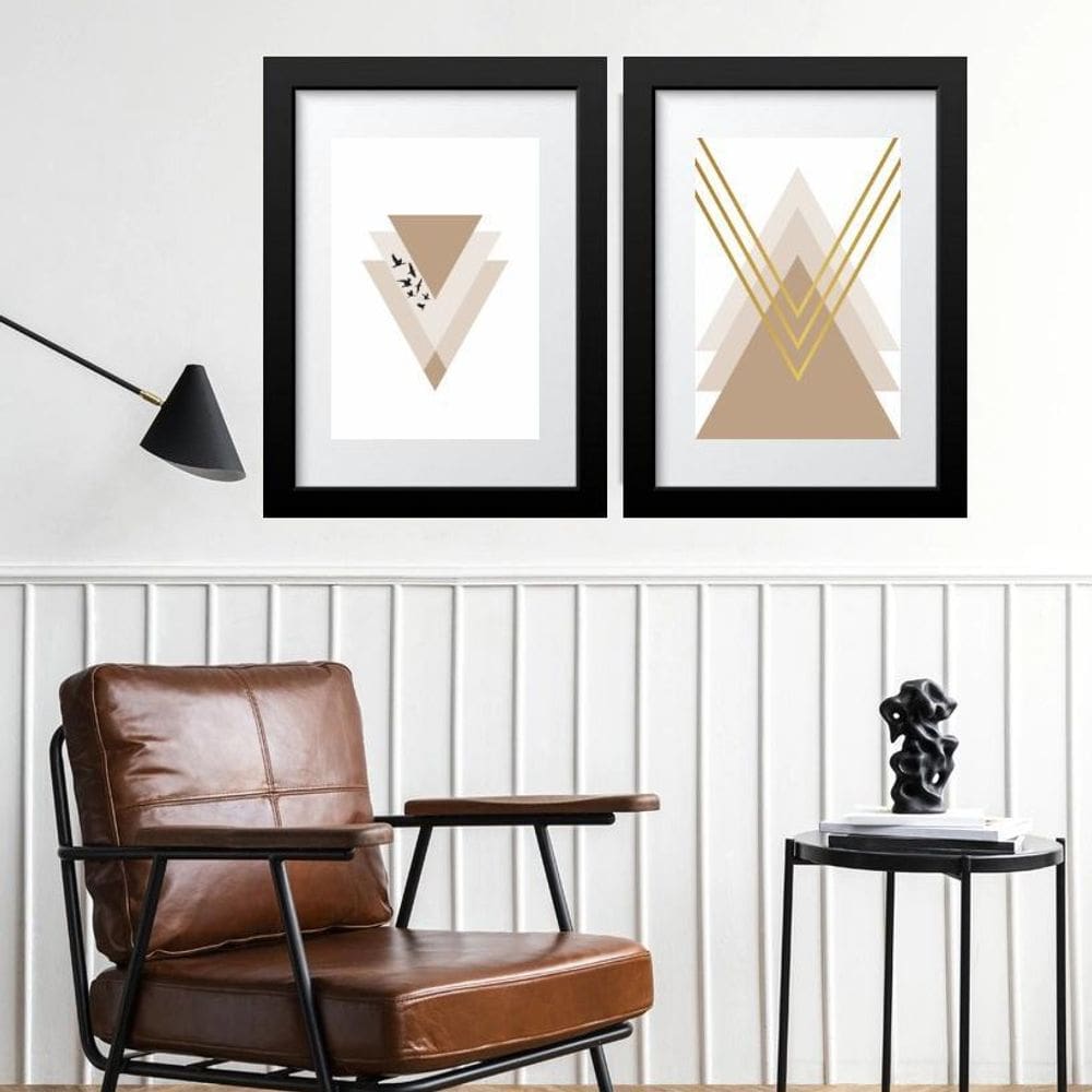 Kit 2 Quadros Grandes Geométricos Nude - 60X48Cm