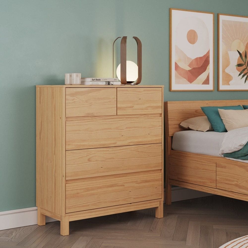 Cômoda 5 Gavetas 114cm X 100cm Square Natural Pine