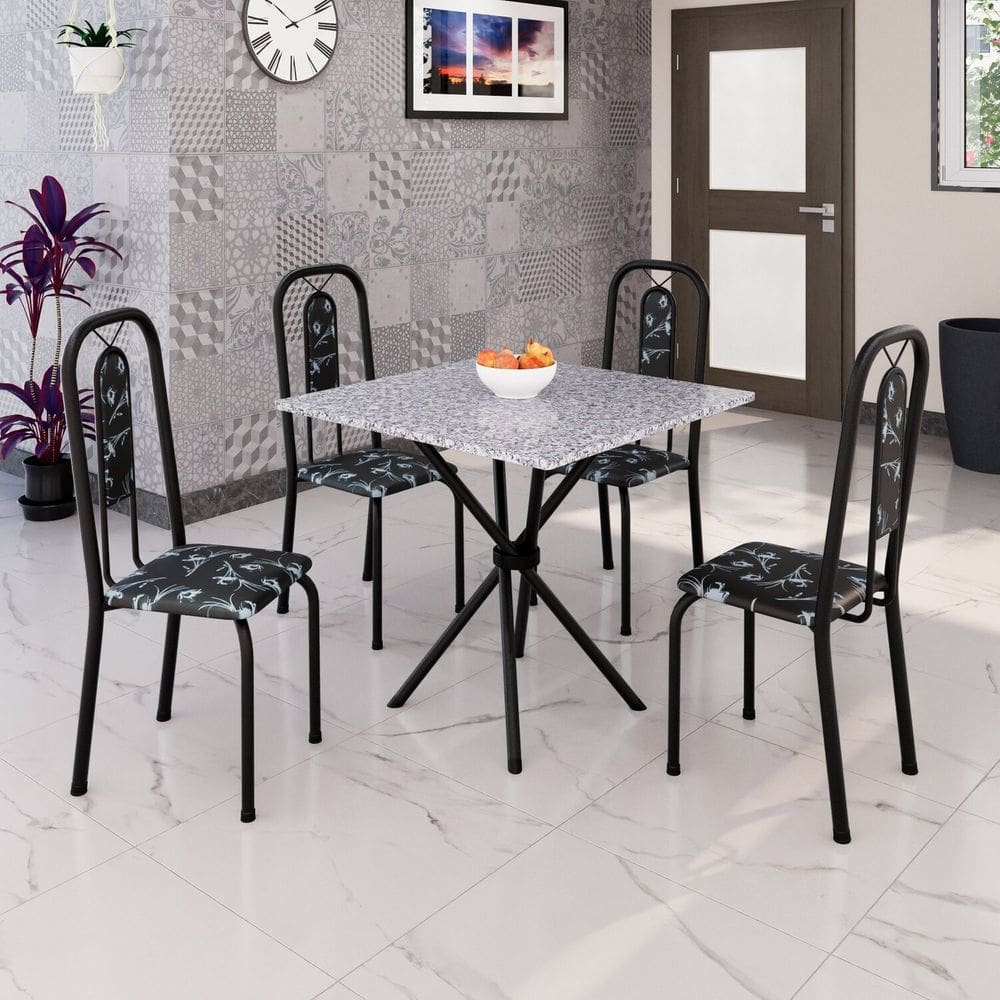 Conjunto para Sala de Jantar com 4 Cadeiras Lívia Preto