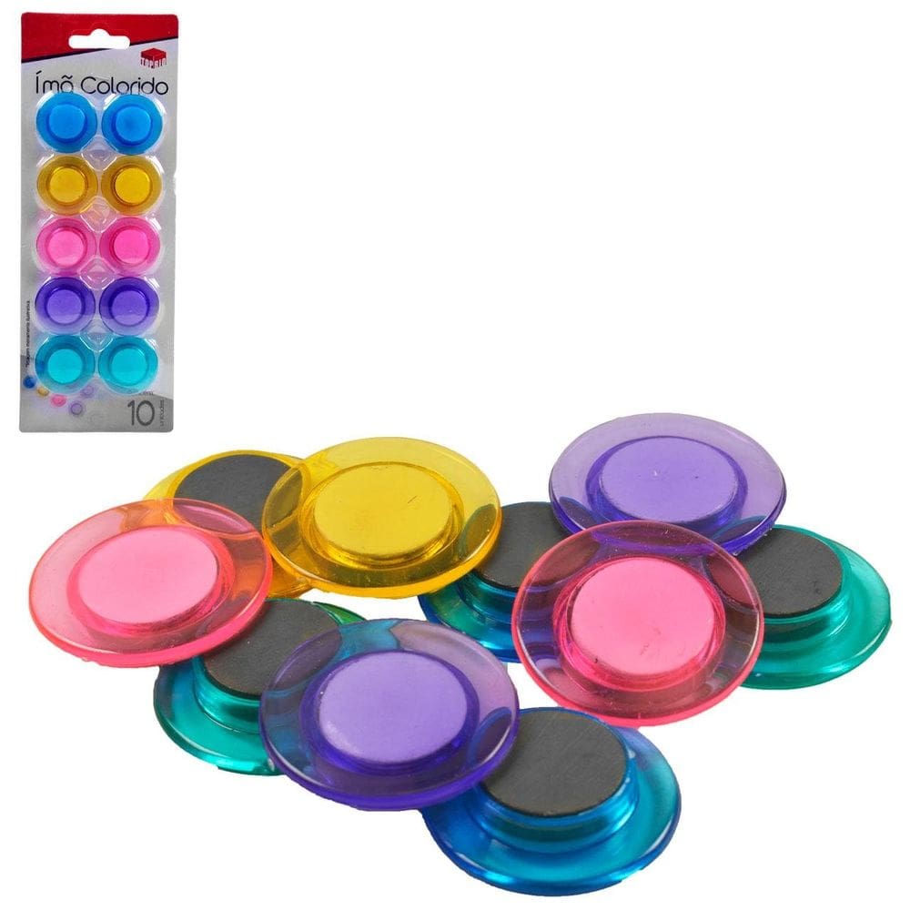 Imã de Plástico 10 Peças 3cm Redondo Color - Tudo em Caixa