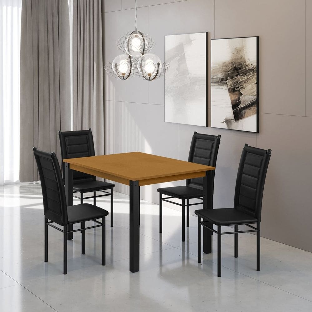 Mesa Monaco 120x78cm Tampo Mdf com 4 Cadeiras Tokio Preto / Marrom