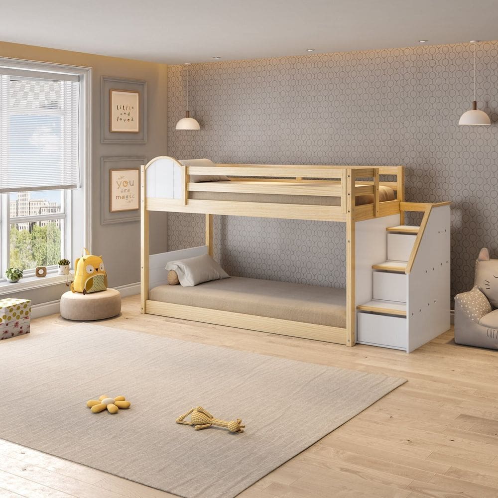 Beliche Infantil Montessoriana com Escada Lateral com Led New Garden Casatema Natural/Branco