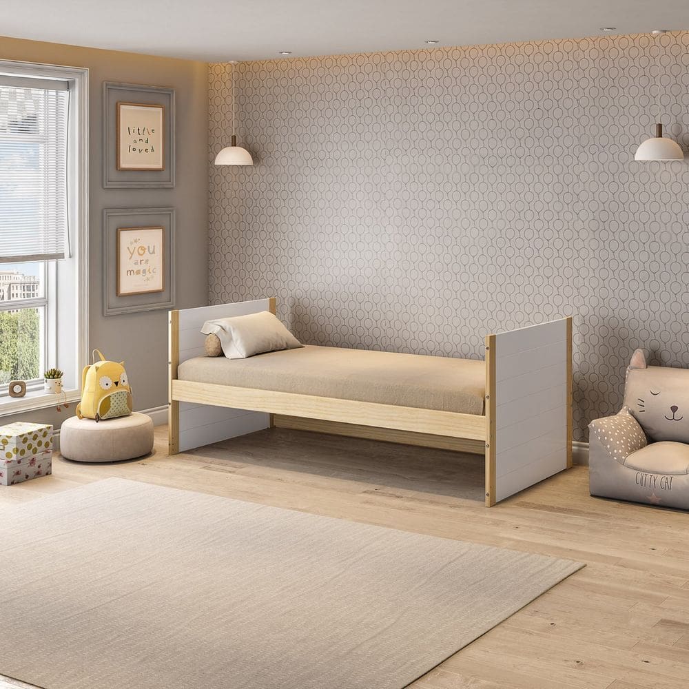 Cama Reversível Solteiro New Garden Casatema Natural/Branco