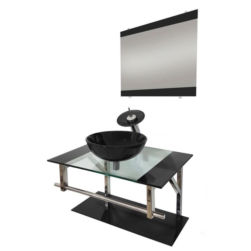 Gabinete De Vidro 60Cm Iq Inox Com Cuba Redonda - Preto