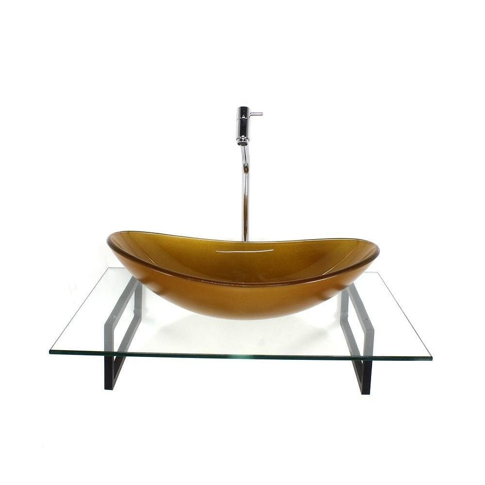 Kit Cuba Vidro Oval Dourado Real Tampo 60Cm Incolor E