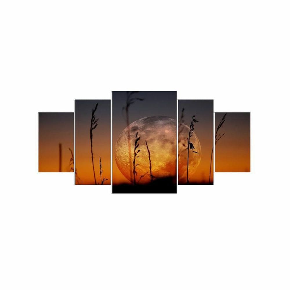 Kit Quadros Decorativo Olph Decor Lua Cheia Paisagem 5 Peças