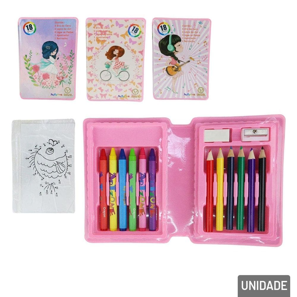 KIT Escolar 18 Peças Colorir Meninas - Tudo em Caixa