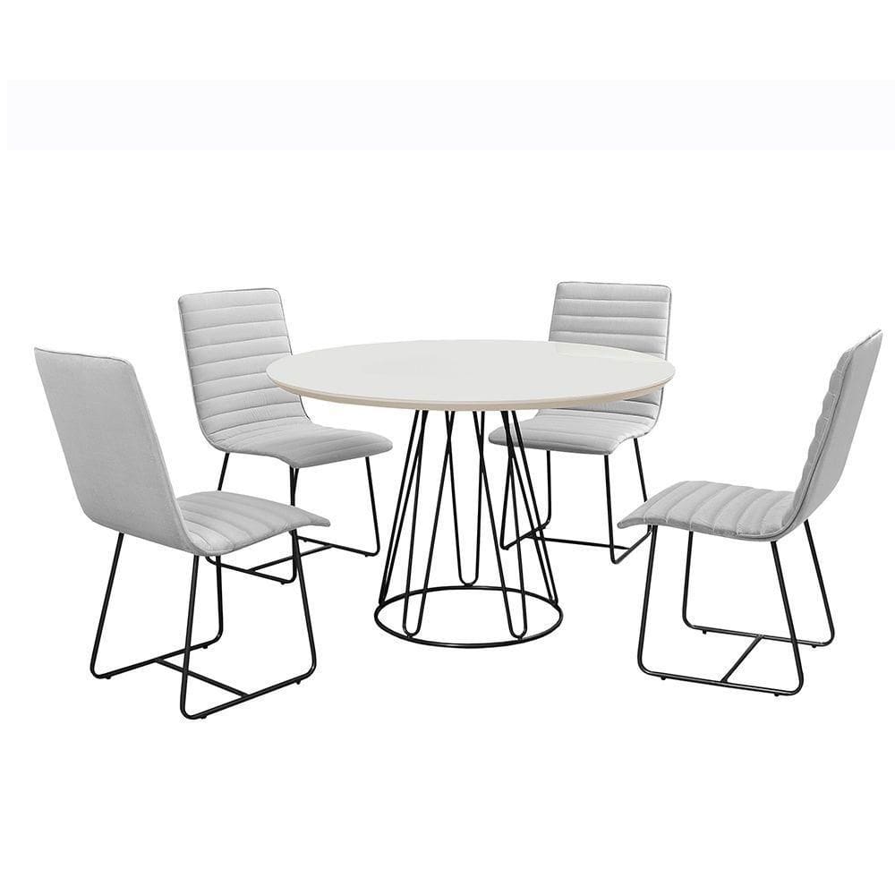 Sala De Jantar 1,00M Base Preta Com 04 Cadeiras Laca Branco