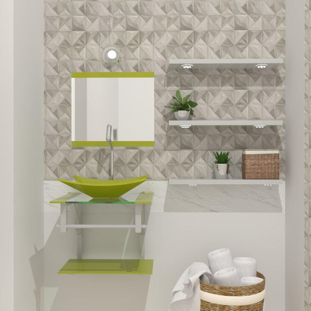 Gabinete De Vidro 45Cm Ac Com Cuba Retangular - Verde Oliva