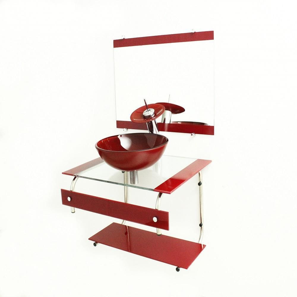 Gabinete De Vidro 60Cm It Inox Cuba Redonda Vermelho