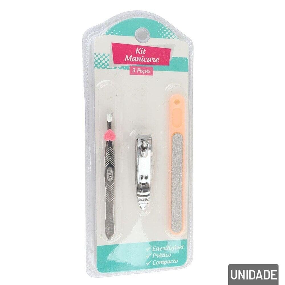 KIT Manicure 3 Peças Aço Inoxidável Color - Tudo em Caixa