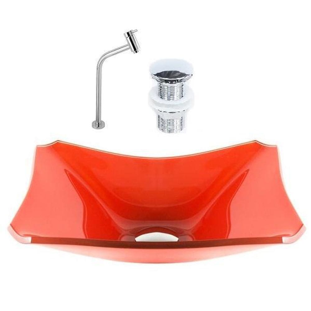 Cuba Retangular 37Cm Vermelho Ferrari +Válvula +Torneira