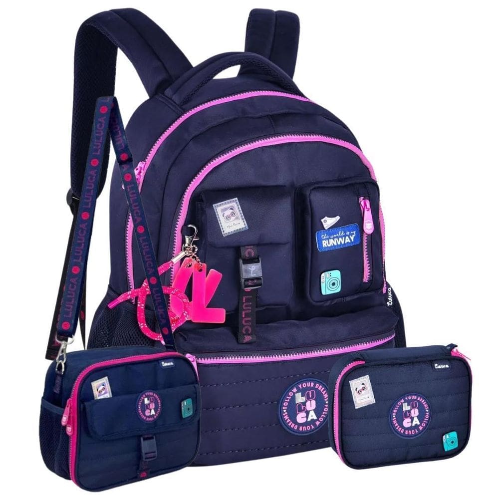 Kit Mochila Costas Luluca Lancheira Térmica E Estojo - Azul