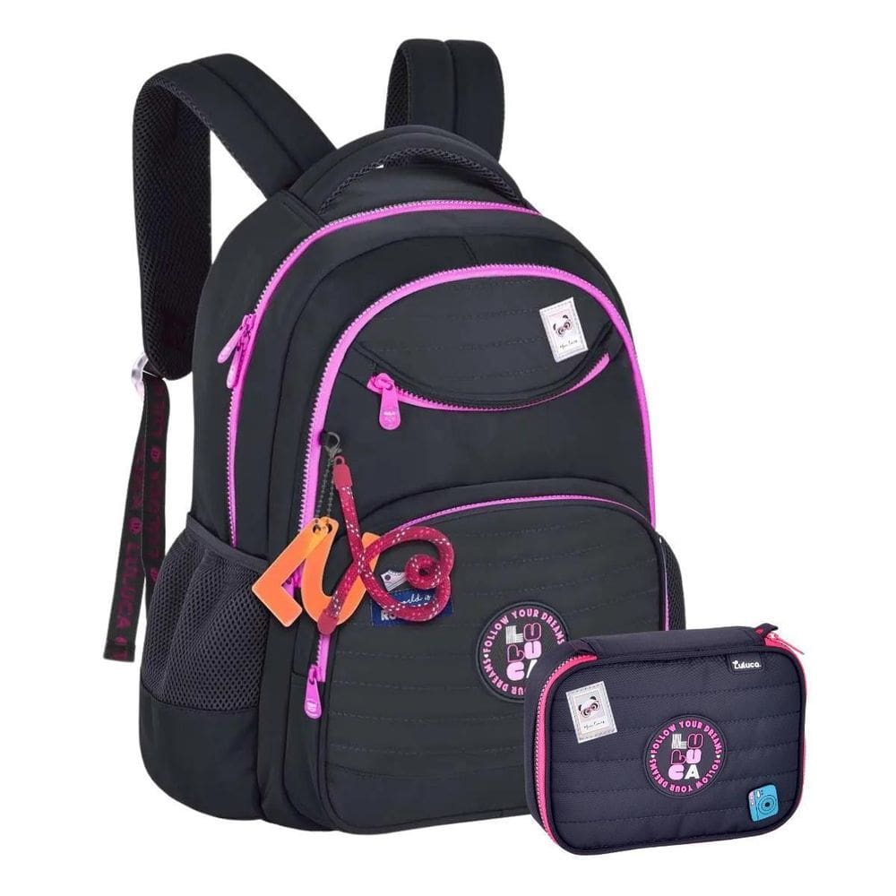 Kit Mochila Costas Luluca Escolar Passeio Estojo 100 - Preto