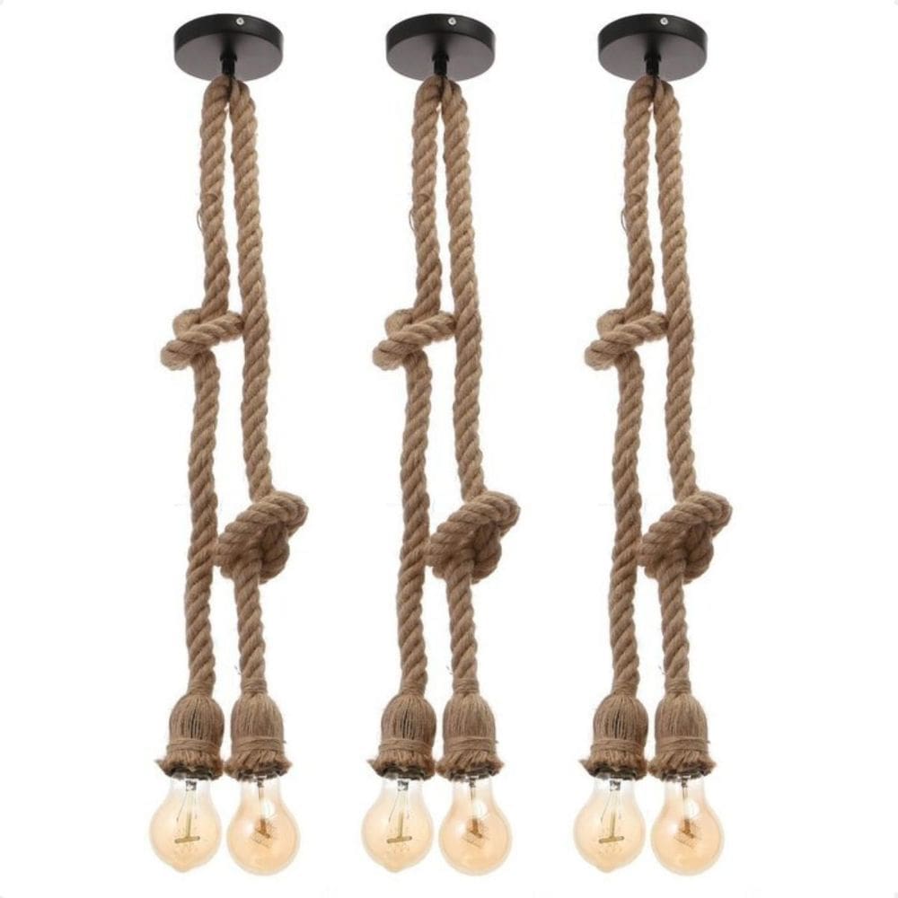Kit 3 Lustre Pendente Bravalumi Corda Rustic Duplo E27