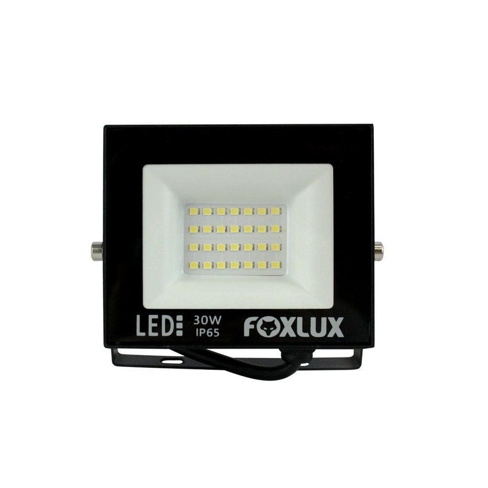 Refletor Led 30w Bivolt Luz Quente Foxlux Preto