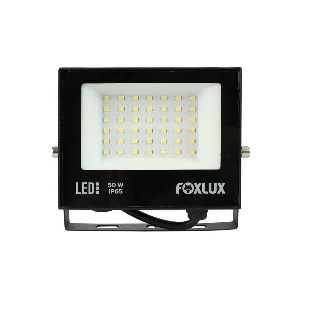 Refletor Led 50w Bivolt Luz Quente Foxlux Preto