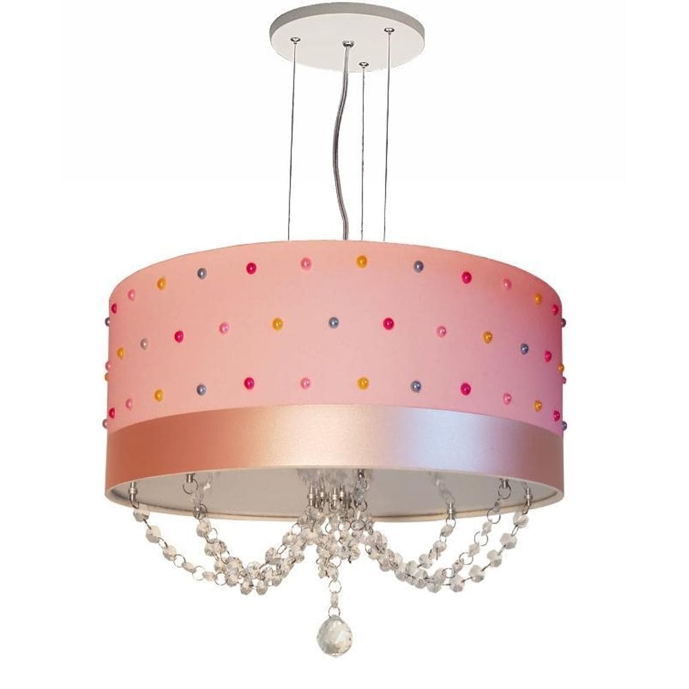 Lustre Infantil Pendente Pérolas Coloridas 30X15 Rosa