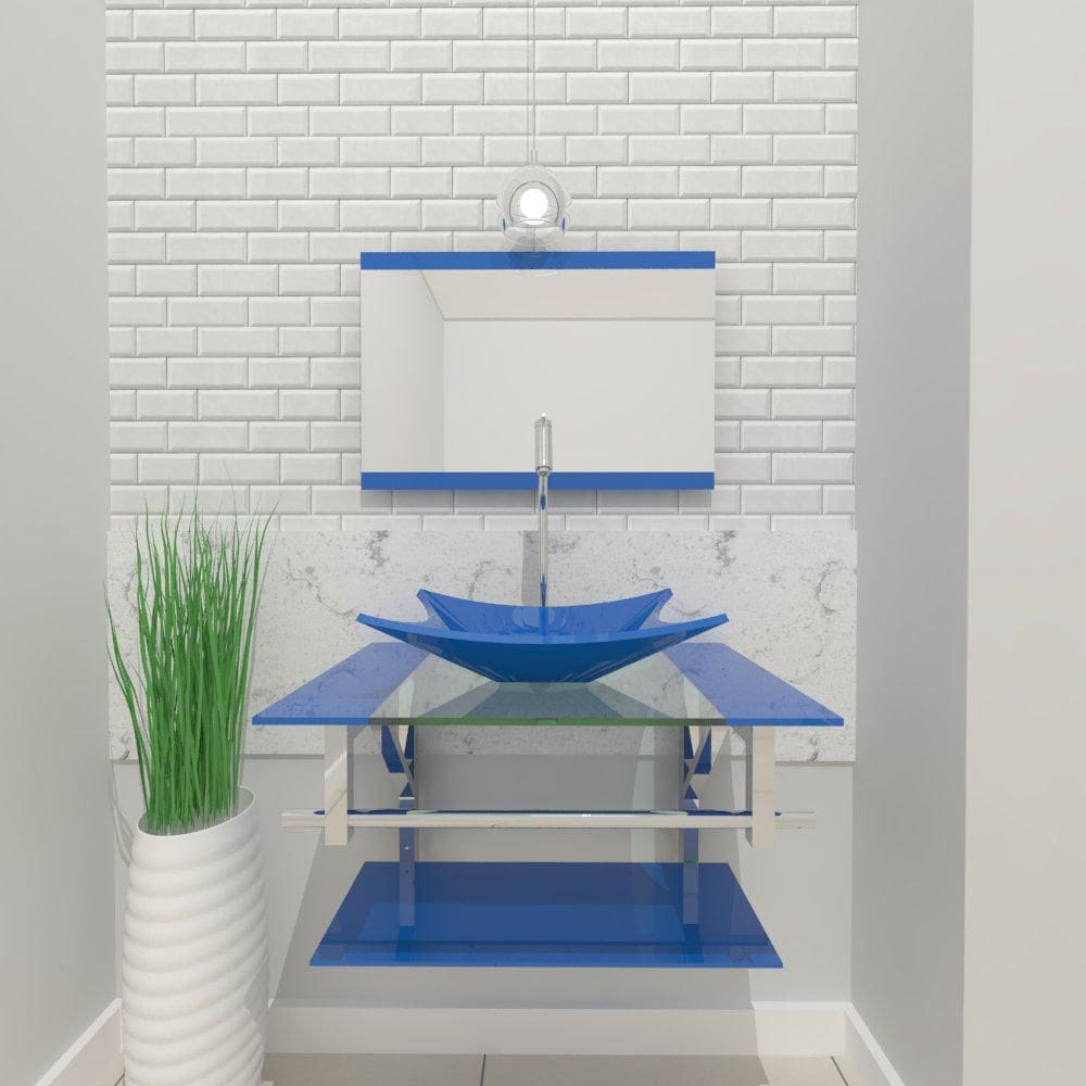 Gabinete De Vidro 60Cm Iq Inox Com Cuba Retangular - Azul