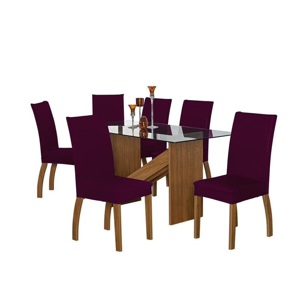 Kit Capa Cadeira De Jantar Malha Com Elástico 04 Peças Vinho