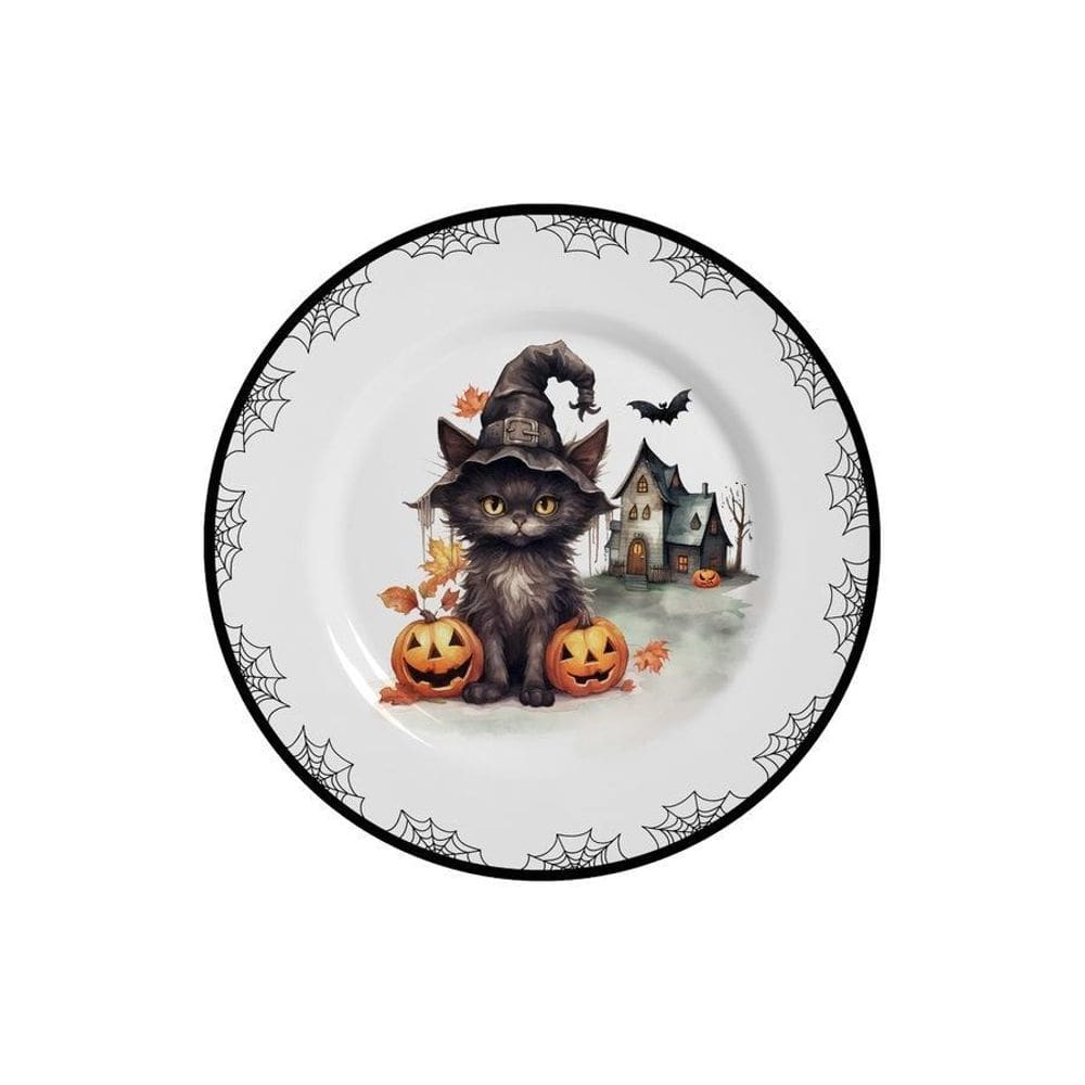 Prato de Sobremesa Halloween Alleanza 6 Unid. 21cm Cerâmica