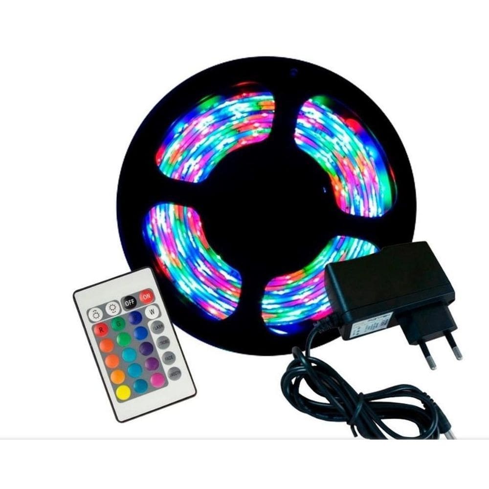 Fita Led 5050 Rgb 16 Funções C/5Mt/Fonte2,5A/Controle Remoto