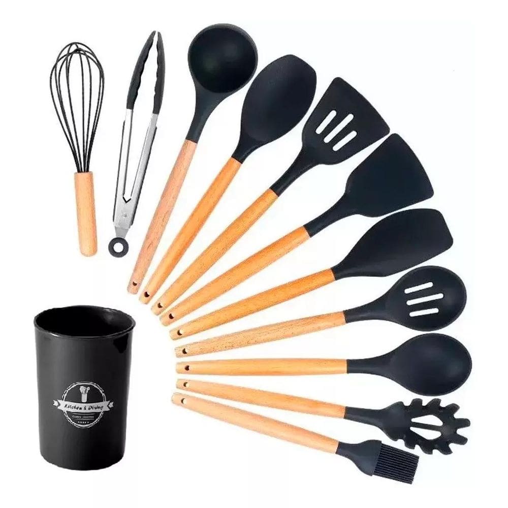 Jogo Utensílios De Cozinha 12 Peças Silicone Colher Concha