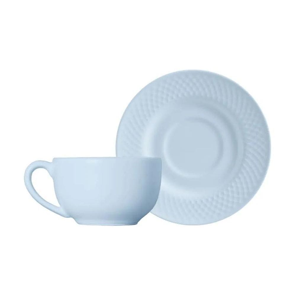 Xícaras de Chá Soft Blue Acetinado 250ml - Alleanza Cerâmica