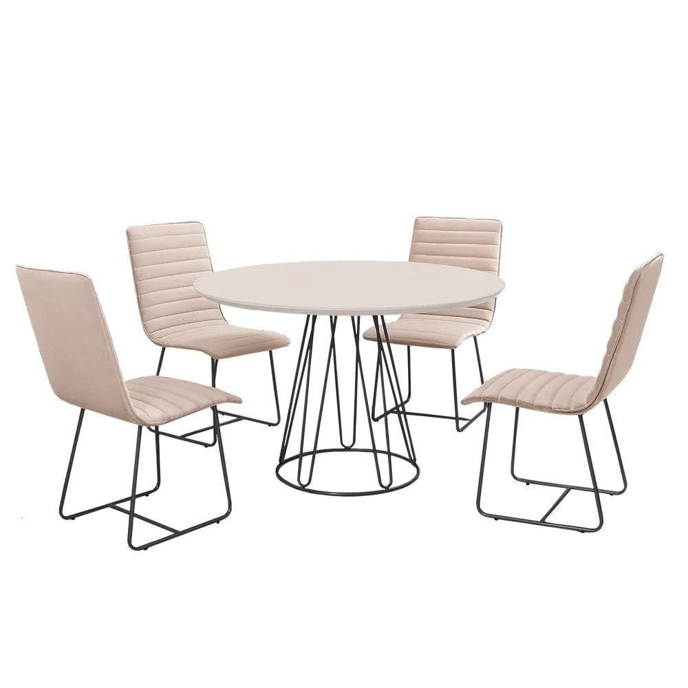 Sala De Jantar 1,00M Base Preta Com 04 Cadeiras Off White