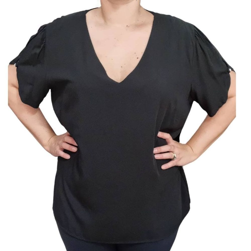 Blusa Feminina Manga Aberta Botão Plus Size