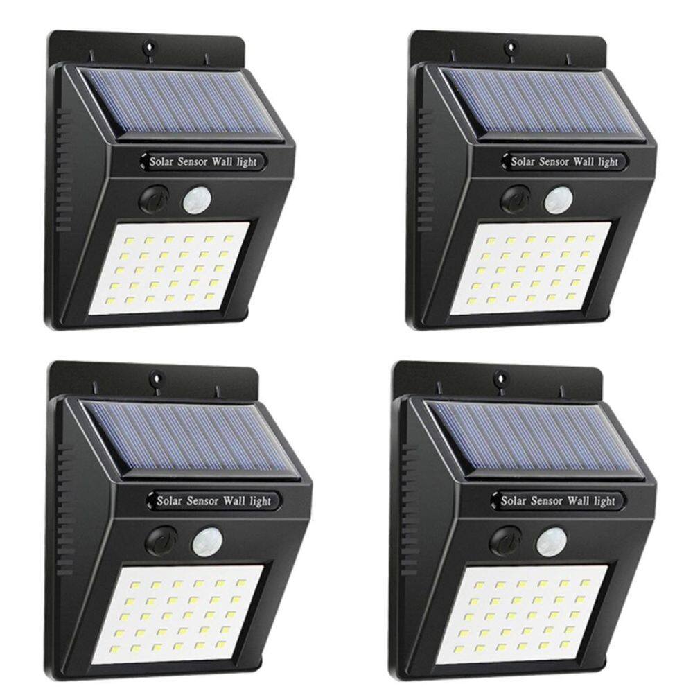 4X Luminárias Carregamento Solar 30 Leds Sensor De Presença