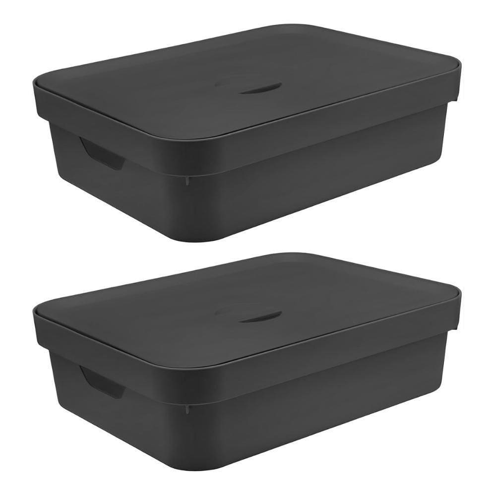 Caixa Organizadora Ou Plastico 16L Cube Preta 02 Unidades