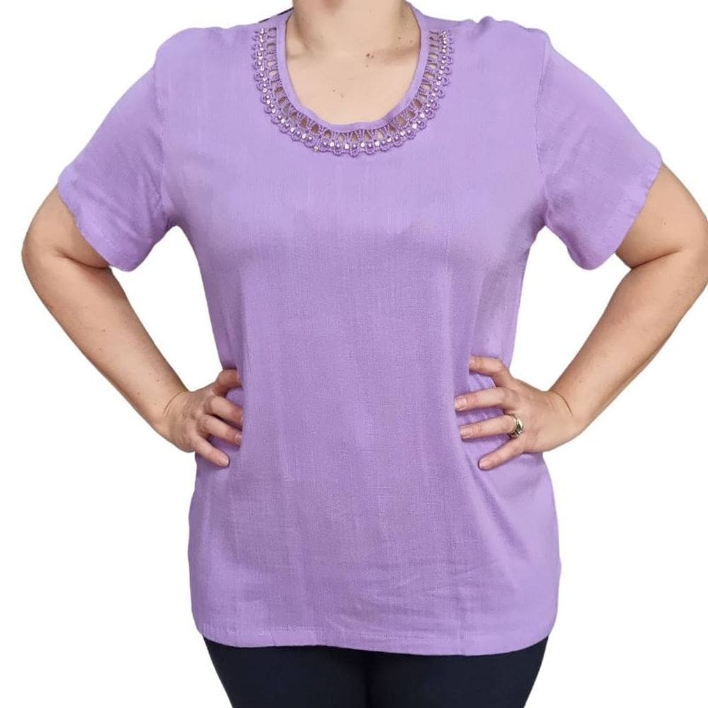 Blusa Feminina Manga Curta Raio De Luz Pedraria